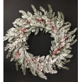 Xmas Wreath Frosted White with Red Berries 22"
